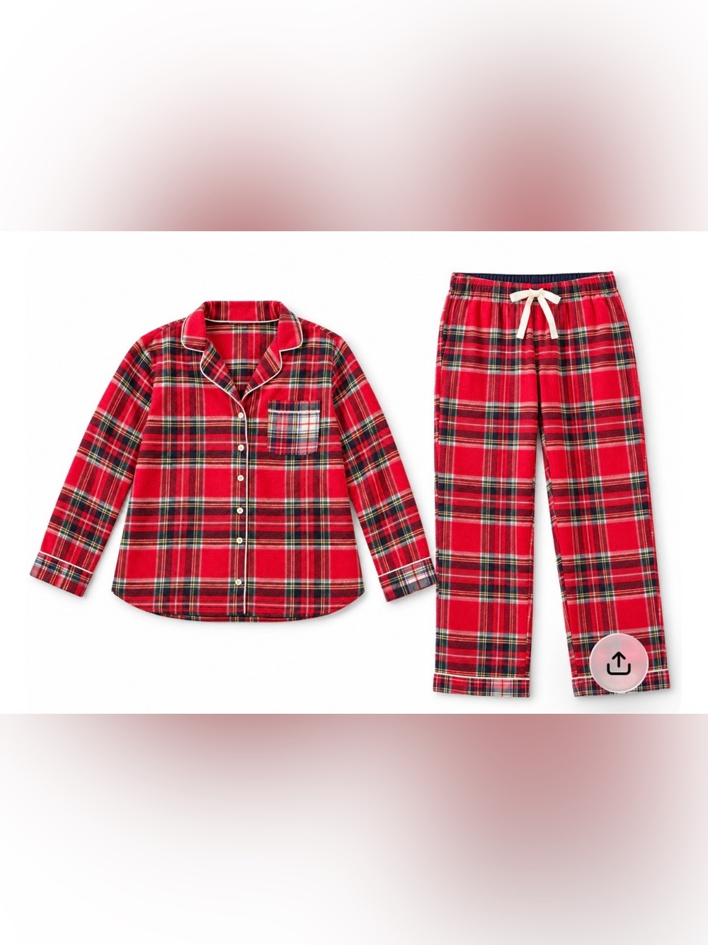 Landโs End Cotton Red Plaid Flannel Pajama Set - Classic Cozy Sleepwear